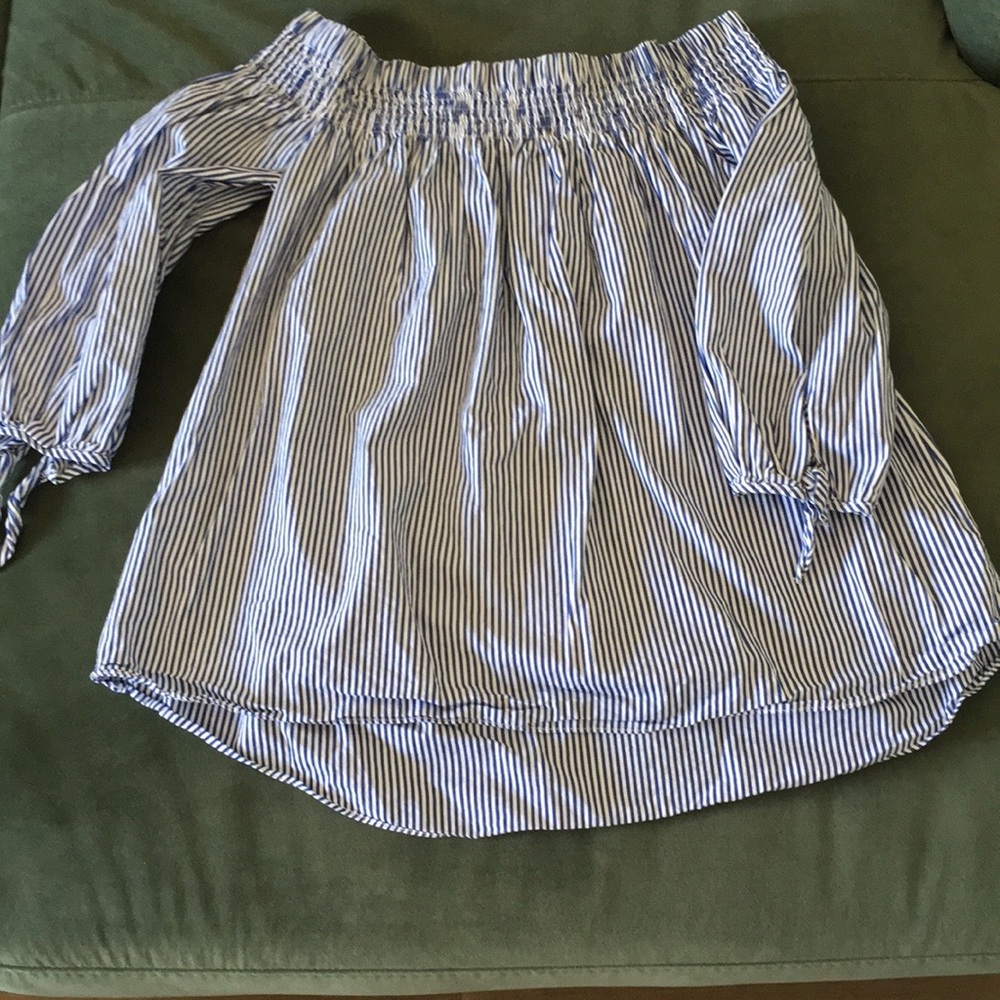 Tuckernuck Inslee blue and white striped off shoulder tunic blouse top S - Picture 6 of 14